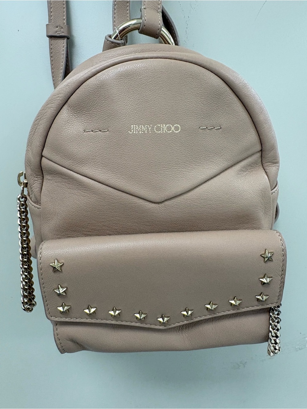 Jimmy Choo Cassie Pink Beige Leather Star Studded Mini Backpack Nude